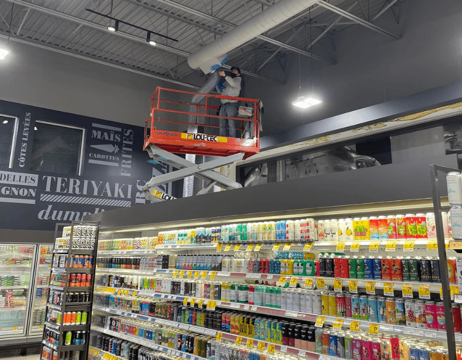 Nettoyage conduits air commercial épicerie nacelle — JMR