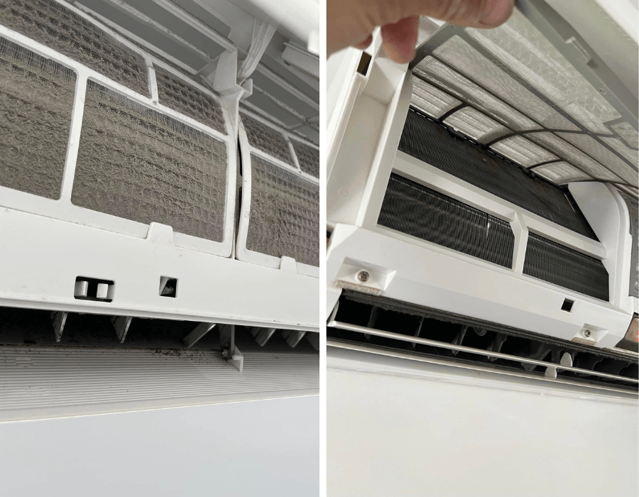 Thermopompe murale avant après nettoyage — JMR Ventilation